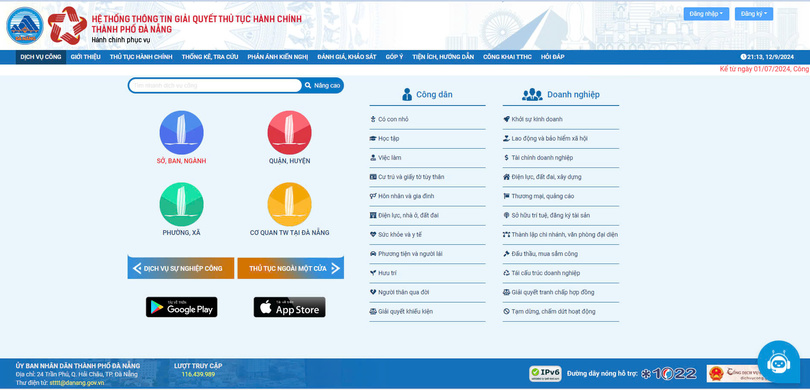 Website Cổng Dịch Vụ Công TP Đà Nẵng